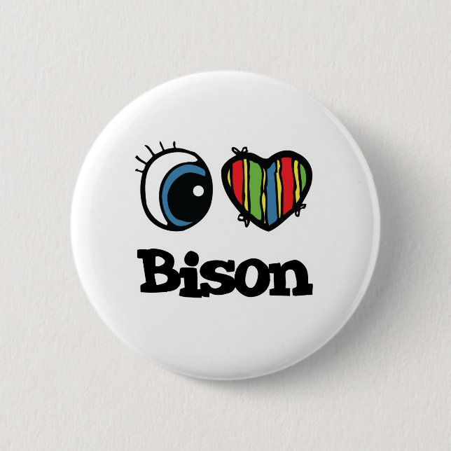 Bóton Redondo 5.08cm I Love (Heart) Bison (Frente)