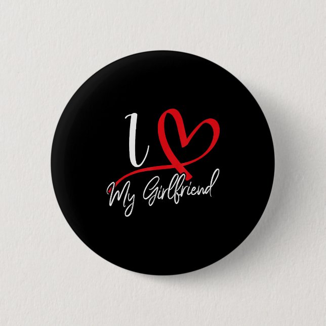 Bóton Redondo 5.08cm I Love My Girlfriend Red Heart Couples Valentines  (Frente)