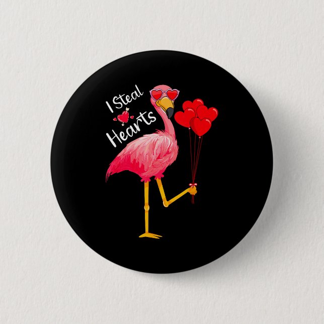 Bóton Redondo 5.08cm I Steal Hearts Funny Flamingo Lover Valentine's Da (Frente)