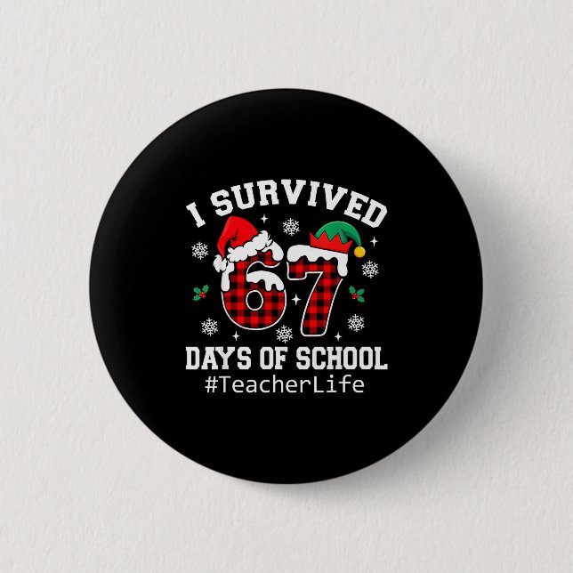 Bóton Redondo 5.08cm I Survived 67 Days Of School Red Buffalo Plaid Tea (Frente)