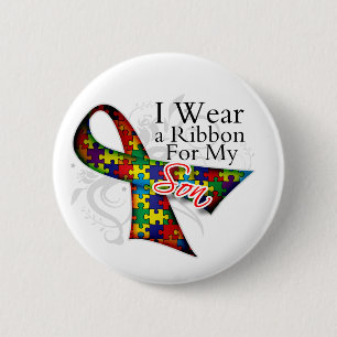 Bóton Redondo 5.08cm I Wear a Ribbon For My Son - Autism Awareness
