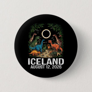 Bóton Redondo 5.08cm Iceland Total Solar Eclipse 2026 Dinosaur T-Rex