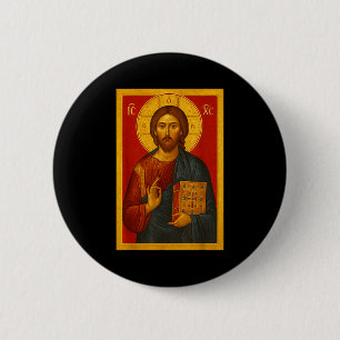 Bóton Redondo 5.08cm Ícone Ortodoxo de Jesus Cristo Pantocrator