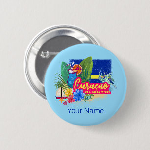 Bóton Redondo 5.08cm Ilha de caribe Retro Curacao com vinheta de tartar
