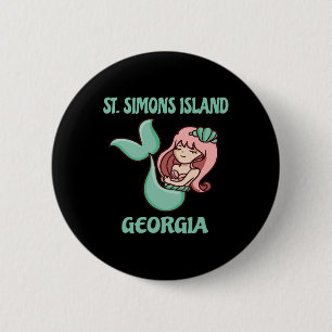 Bóton Redondo 5.08cm Ilha de St. Simons Tema de Sereia Fofa