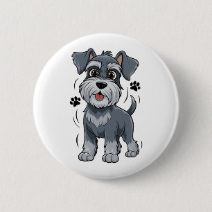 Bóton Redondo 5.08cm Ilustração Adorável de Cachorrinho Schnauzer Com O
