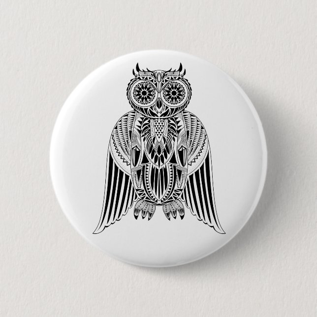 Bóton Redondo 5.08cm Ilustração com padrão de estilo tribal Legal Owl (Frente)