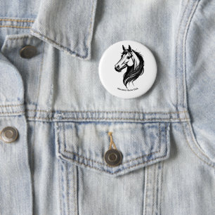 Bóton Redondo 5.08cm Ilustração da cabeça de cavalo preto e branco