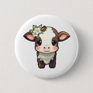 Bóton Redondo 5.08cm Ilustração da vaca de desenho animado