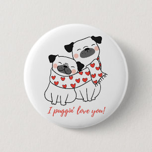 Bóton Redondo 5.08cm Ilustração de Casal de Pug Fofo com Corações