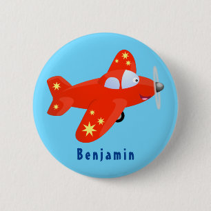 Bóton Redondo 5.08cm Ilustração de desenho animado de avião vermelho