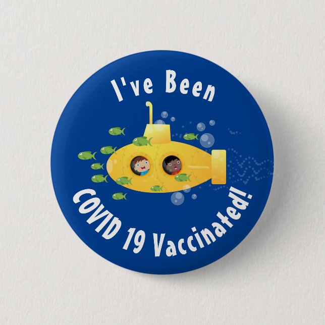 Bóton Redondo 5.08cm Ilustração de desenho animado submarino amarelo (Frente)