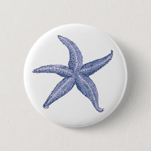 Bóton Redondo 5.08cm Ilustração de Estrela-do-Mar Azul Bonita
