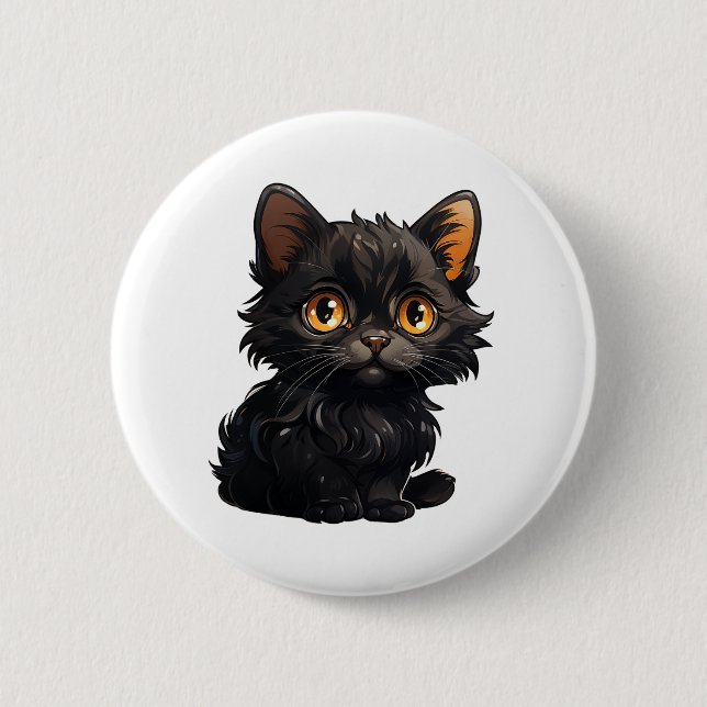 Bóton Redondo 5.08cm Ilustração de gato animado (Frente)
