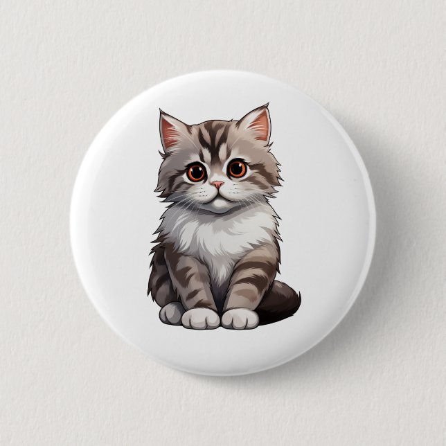 Bóton Redondo 5.08cm Ilustração de gato animado (Frente)