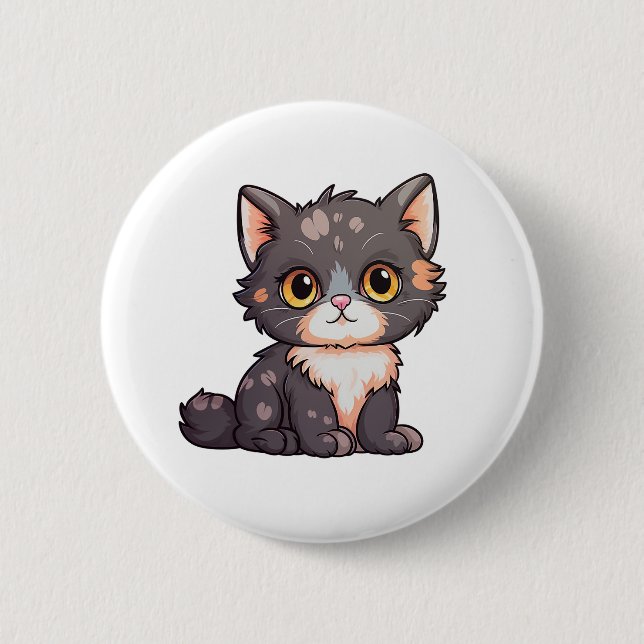 Bóton Redondo 5.08cm Ilustração de gato animado (Frente)