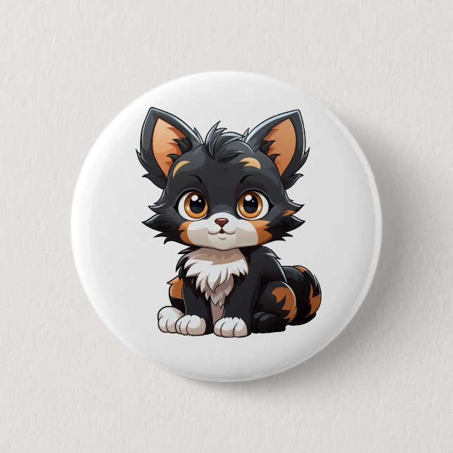 Bóton Redondo 5.08cm Ilustração de gato animado (Frente)