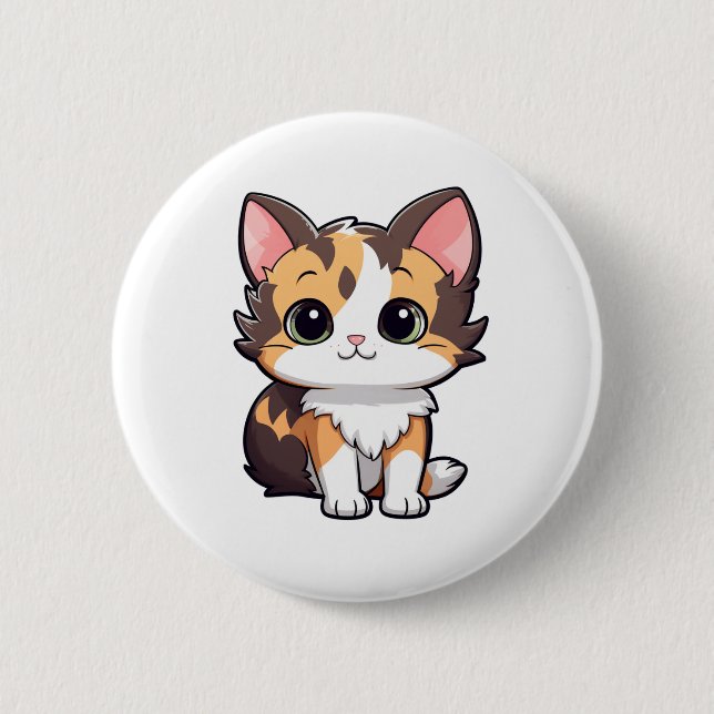 Bóton Redondo 5.08cm Ilustração de gato animado (Frente)