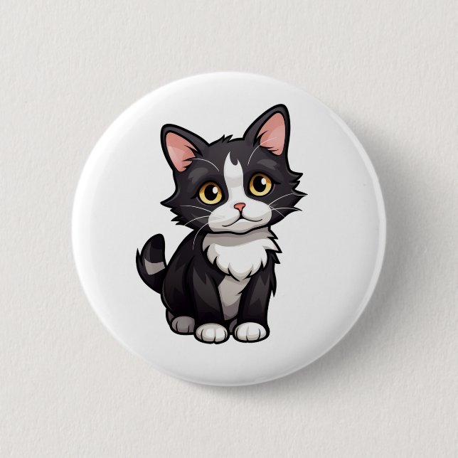 Bóton Redondo 5.08cm Ilustração de gato de desenho animado (Frente)