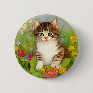 Bóton Redondo 5.08cm Ilustração de Gato de Sorriso de Vintage