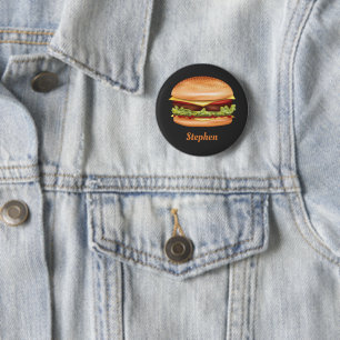 Bóton Redondo 5.08cm Ilustração de Hambúrguer Fast Food com Nome Person