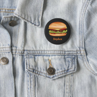 Bóton Redondo 5.08cm Ilustração de Hambúrguer Fast Food com Nome Person
