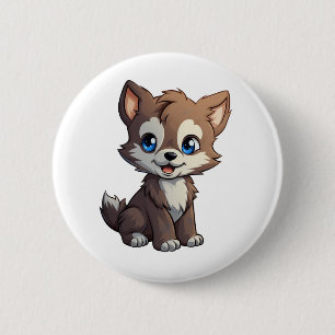 Bóton Redondo 5.08cm Ilustração de lobo de desenho animado