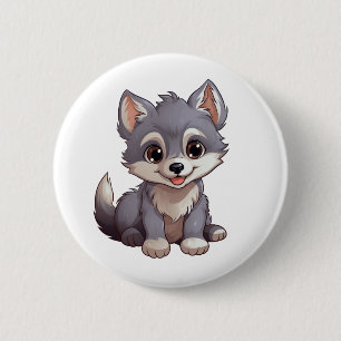 Bóton Redondo 5.08cm Ilustração de lobo de desenho animado