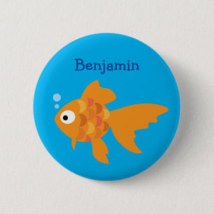Bóton Redondo 5.08cm Ilustração de Peixe Dourada Amigável