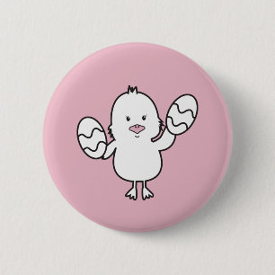 Bóton Redondo 5.08cm Ilustração de Pintinho e Ovos com Páscoa de Cut