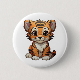 Bóton Redondo 5.08cm Ilustração de tigre de desenho animado
