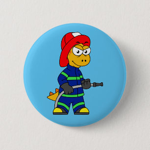 Bóton Redondo 5.08cm Ilustração De Um Bombeiro Tyrannosaurus Rex.