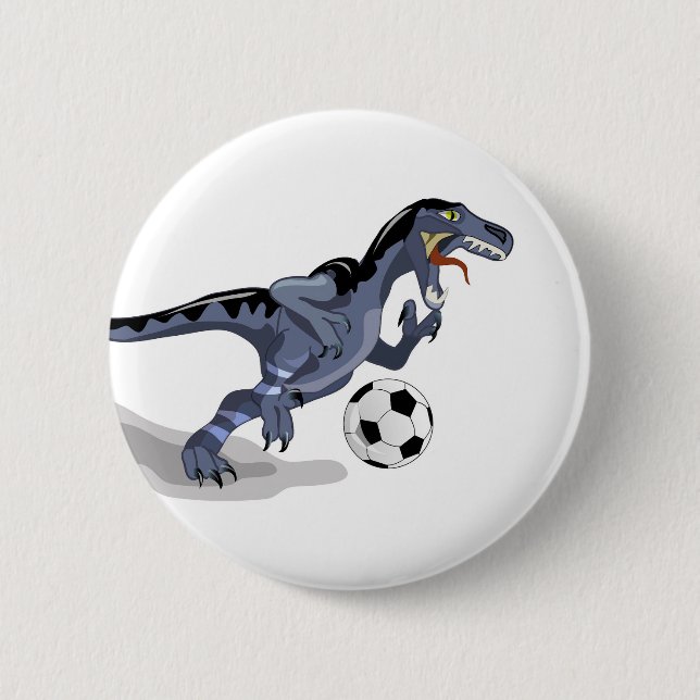 Bóton Redondo 5.08cm Ilustração De Um Dinossauro Raptor Jogando Futebol (Frente)