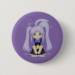 Bóton Redondo 5.08cm Ilustração Desenhada à Mão de Menina Triste Fofa –