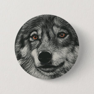 Bóton Redondo 5.08cm Ilustração do lobo preto e branco