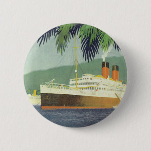 Bóton Redondo 5.08cm Ilustração do navio de cruzeiros do vintage