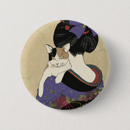 Bóton Redondo 5.08cm Ilustração do Ukiyoe Japonês