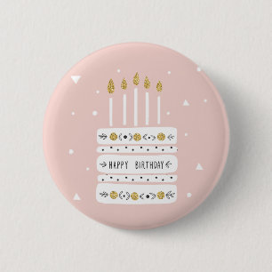 Bóton Redondo 5.08cm Ilustração Dourada de Bolo de Aniversário do Pa
