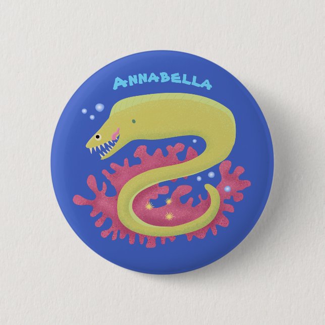 Bóton Redondo 5.08cm Ilustração engraçada de desenho animado de enguia  (Frente)