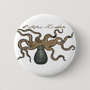 Bóton Redondo 5.08cm Ilustração Octopus Vintage Kraken