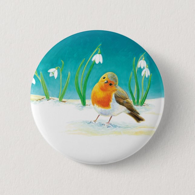 Bóton Redondo 5.08cm Ilustração Red Robin Bird (Frente)