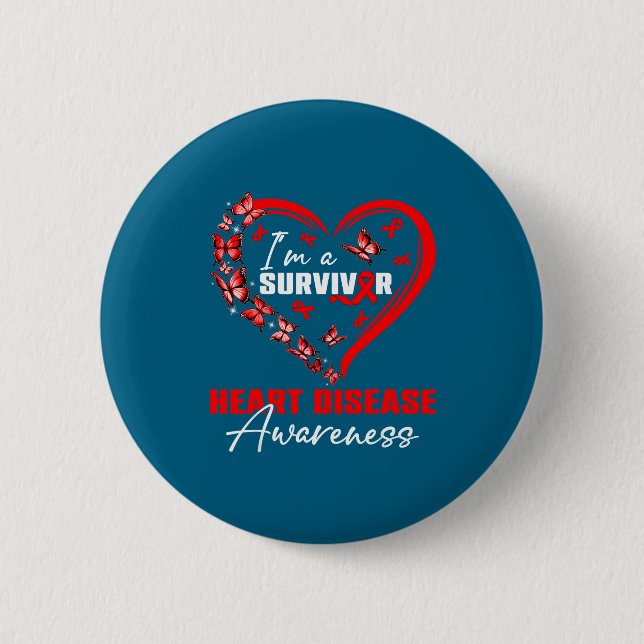 Bóton Redondo 5.08cm I'm A Survivor Heart Disease Awareness Red Butterf (Frente)