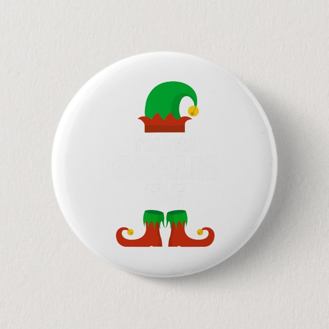 Bóton Redondo 5.08cm I'm The Goalie Elf Family Pajama Christmas Hockey  (Frente)