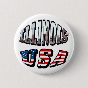 Bóton Redondo 5.08cm Imagem de Illinois e texto de sinalizador dos EUA