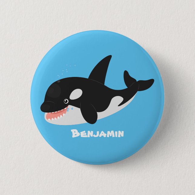 Bóton Redondo 5.08cm Imagem engraçada de desenho animado de orca (Frente)