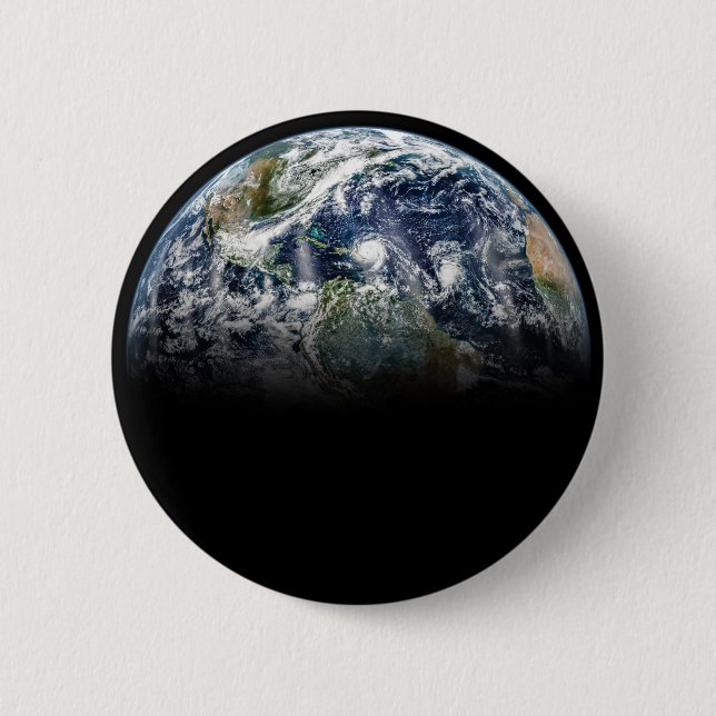Bóton Redondo 5.08cm Imagem Mosaica Do Planeta Terra Com 3 Furacões (Frente)