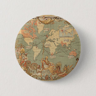 Bóton Redondo 5.08cm Império Britânico Vintage - Mapa Mundial Vitoriano