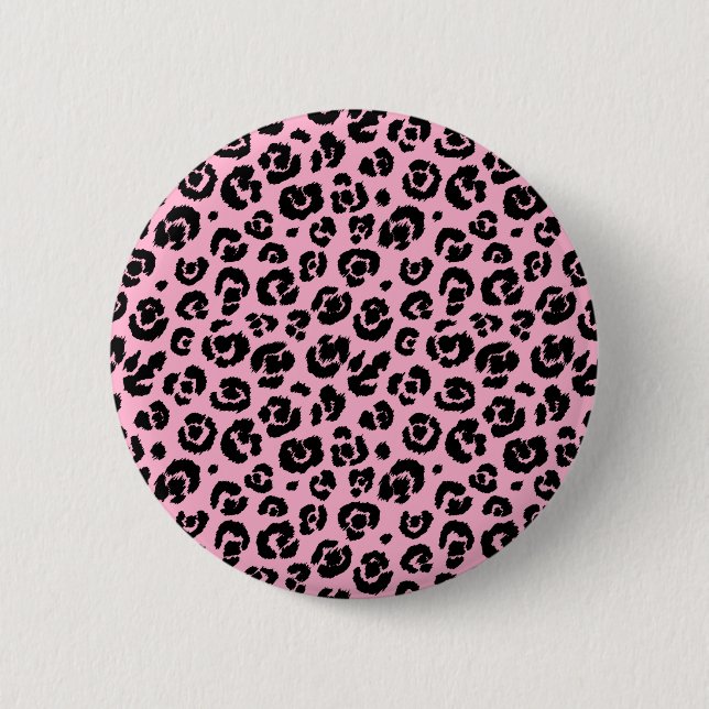 Bóton Redondo 5.08cm Impressão de Leopardo Preto Rosa (Frente)