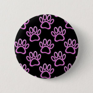 Bóton Redondo 5.08cm Impressão de Paw Neon Dog Rosa