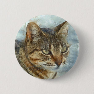 Bóton Redondo 5.08cm Impressionante Tabby Cat Fechar Grafite Lápis Por